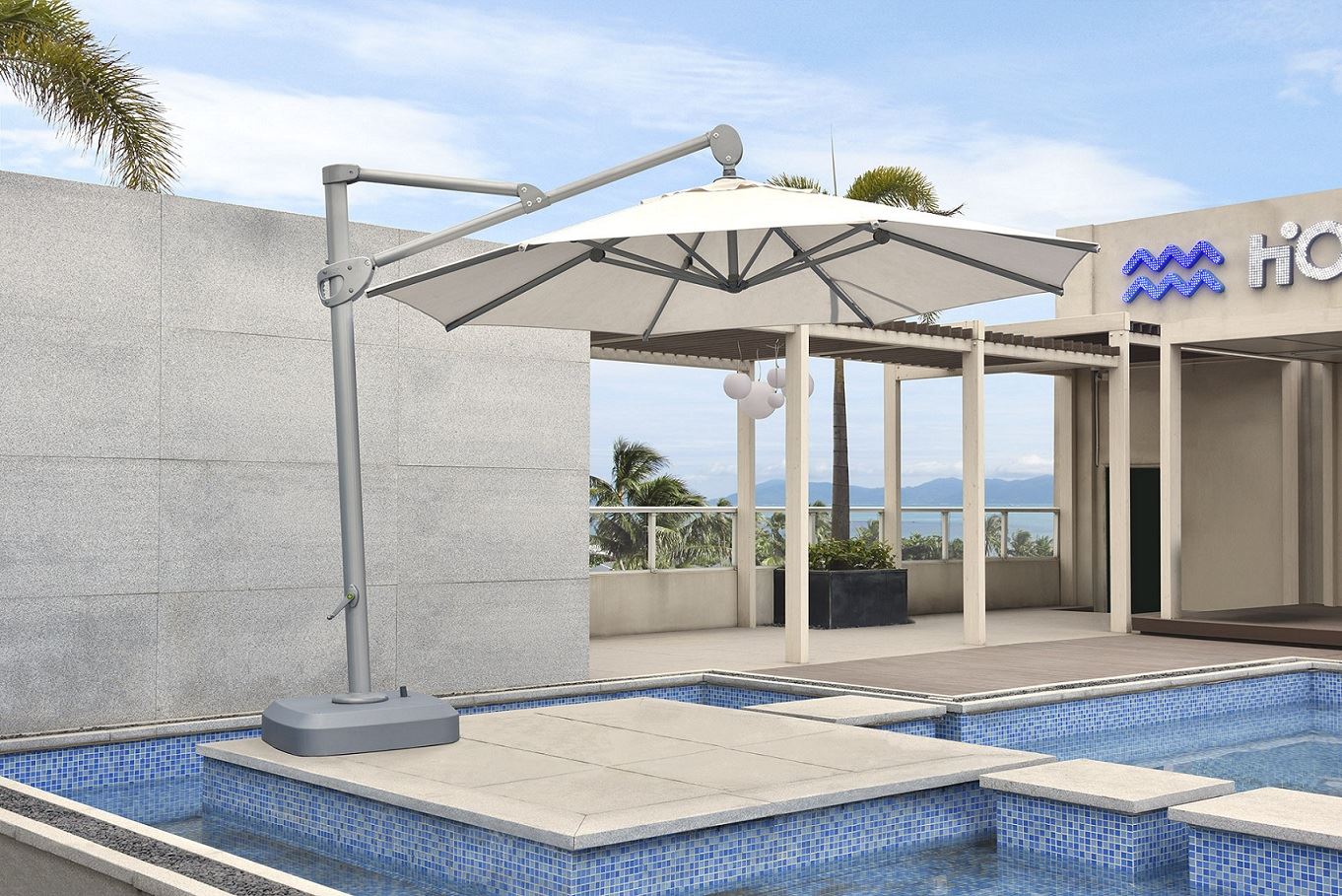 navy blue garden umbrella