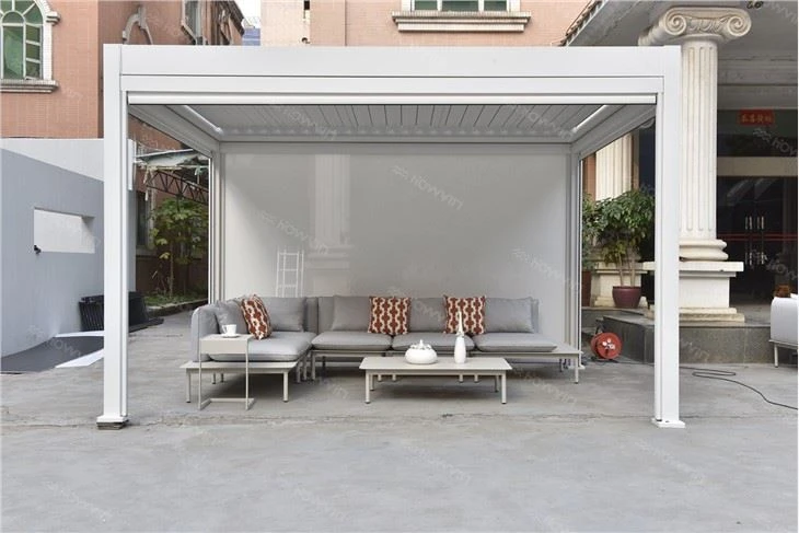 Howvin Coated Aluminium Pergola Outdoor Electric Aluminum Alloy Lifting Windproof Curtain Sunshade Telescopic Curtain Sunroom Balcony Windscreen
